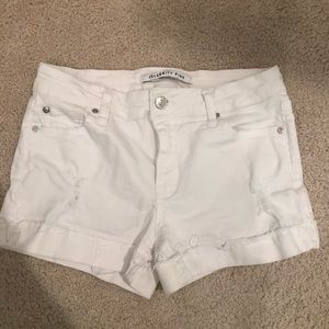 high rise white distressed denim shorts